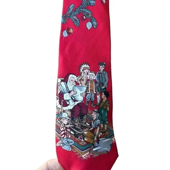 Zylos Men's Red Background Fashion Christmas Necktie Size OS - Picture 2 of 4
